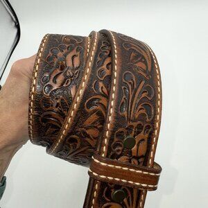 Vintage Leather Men’s Belt Tooled Horse Design Sz 36